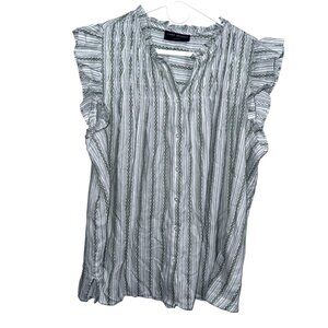 Lane Bryant Sage Green Striped Boho Ruffle Sleeve Cotton Top